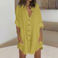 thumbnail image 2 of Timegard Chemises pour Femmes en Coton et Lin à Boutons, Col à Revers, Blouse à Manches 3/4, Hauts d'Automne avec Poches, 2 of 5