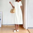 thumbnail image 2 of Birdeem Robe d'Été pour Femme, Mode, Couleur Unie, Col Rond, Manches Courtes, Coton et Lin, 2 of 9