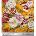 thumbnail image 1 of Soimoi Tissu en Poly Georgette Orange Imprimé Feuilles & Roses au Mètre 52 Pouces de Large, 1 of 3