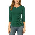 thumbnail image 1 of INSPIRE CHIC Women's Button Decor V Neck 3/4 Sleeve Solid Blouse Knitted Ruched Top, 1 of 6