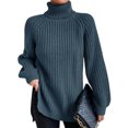 thumbnail image 1 of Innerwin Chandails à Col Roulé pour Femmes Chandail de Travail Manches Longues Ample Tricoté Gris Bleu TP, 1 of 2
