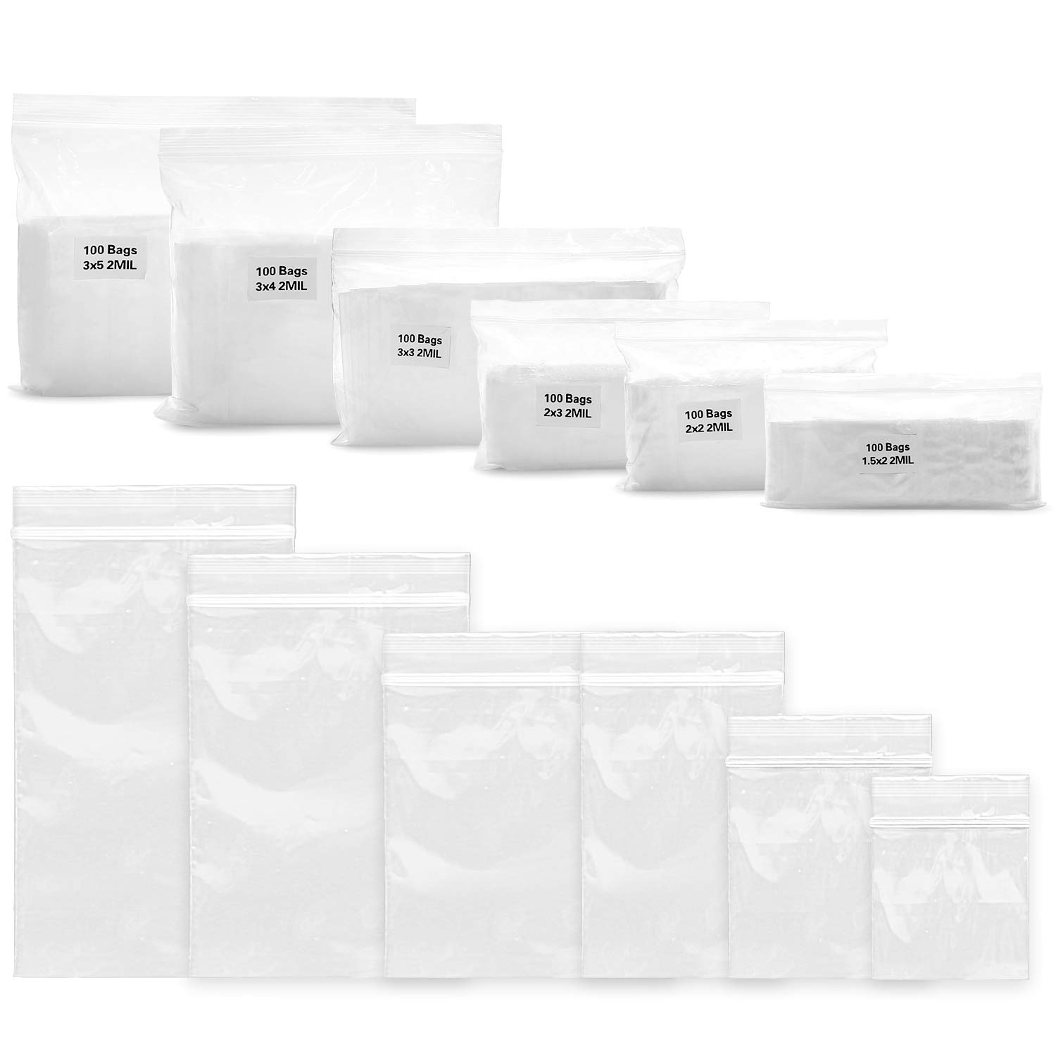 Lot de 600 Sacs Ziplock Poly Transparents de 2 MIL d'Épaisseur Refermables