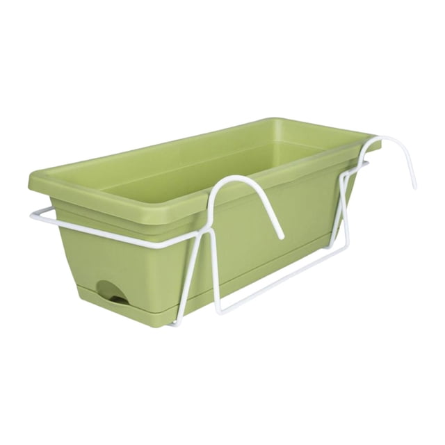 tamizeot Hanging Flower Pot Garden Plant Holder Box Planter Railing Plant Pot Deep Balcony Gray Light Green 35x19x14.5cm