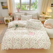 3 Pieces Botanical Floral Beige Pink Flower Duvet Cover Vintage Style Soft Cotton Garden Floral Aesthetic Bedding Set,King Size