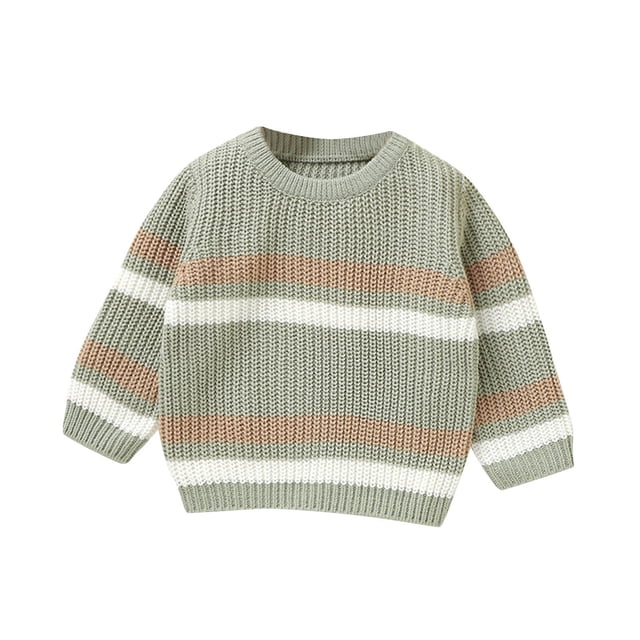 Chandail Rayé pour Tout-Petits 2025 Garçons Filles Manches Longues Col Rond Garde au Chaud Hauts Tricotés Vert
