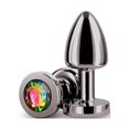 thumbnail image 2 of Rear Assets Petite Aluminum Anal Plug, Gunmetal/Rainbow, 2 of 5