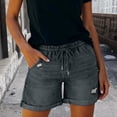 thumbnail image 2 of FYEGRE Short pour Femmes Décontracté Extensible Taille Haute Short en Jean Coupé Short en Denim Short Décontracté Confortable de Plage pour Femmes avec Cordon Gris m, 2 of 7