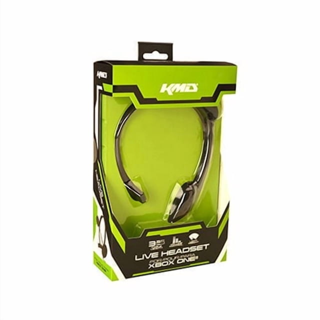 KMD Petit Casque de Clavardage pour Xbox One en Vert et Noir, Emballage de Vente au Détail avec Fenêtre Transparente Affichant le Casque Léger Noir avec Micro à Perche Réglable et Câble de 3,5 Pieds, Convient à une Utilisation flexible comme Accessoire de Jeu sur PC.