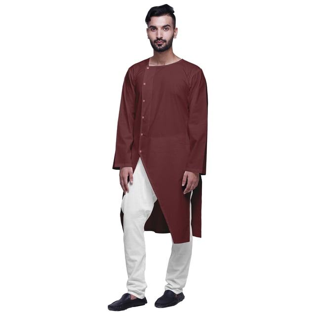 Atasi Button Down Asymmetrical Kurta For Men Solid Long Sleeve Kurta For Men