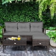 thumbnail image 4 of Gymax 3PCS Patio Rattan Sectional Conversation Furniture Set w/ Grey Cushions, 4 of 7