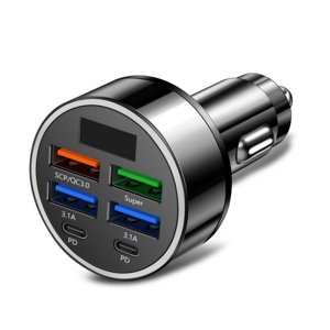 2025 Upgrade 6 Ports Fast Car Charger, Super Fast Type C Car Charger USB C, LED Digital Display Car Charger, Car Adapter Accessories for Men Women