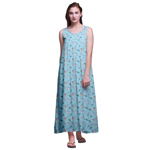 Bimba Robe de Nuit Maxi en Rayonne pour Femmes, Imprimée, Sans Manches, Robe de Nuit Maxi - 3X