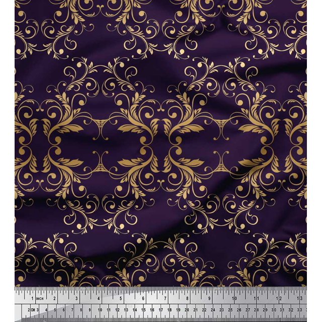 Soimoi Rayon Fabric Filigree Damask Printed Fabric 1 Yard 56 Inch Wide