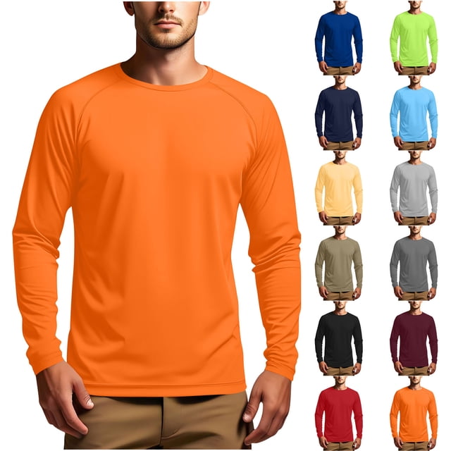 ylioge 2 Pack Mens Sun Protection T Shirts Lightweight Long Sleeve UV T-Shirts Casual Solid Pullover Breathable Basic Raglan Fishing Tees Tops
