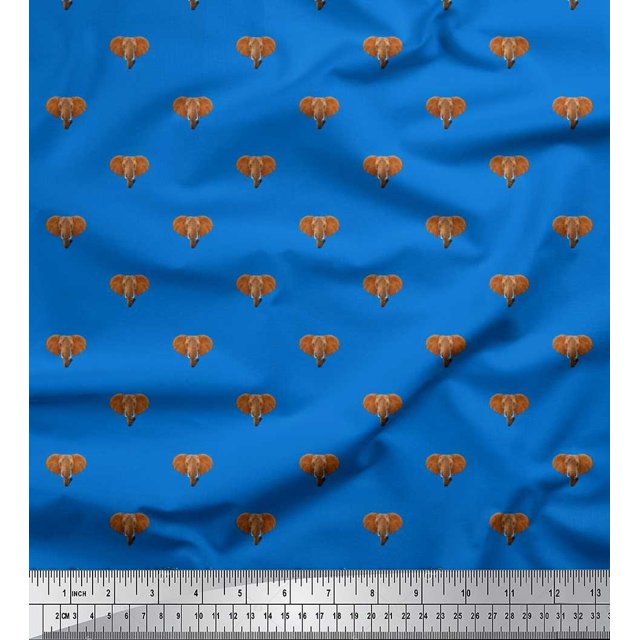 Soimoi Poly Georgette Fabric Elephant Face Animal Print Fabric by The Yard 42 Inch Wide