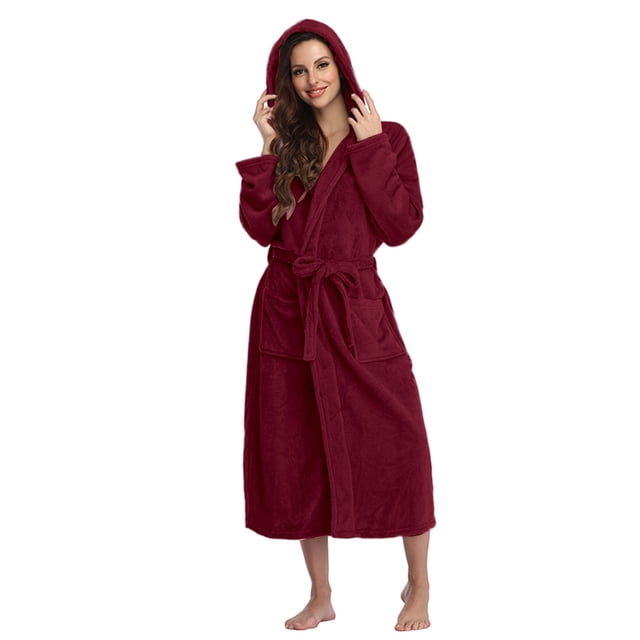 Jindong Plush Robes for Women Women Hooded Fleece Bathrobe Lightweight Soft Plush Long Flannel Sleepwear Fleece Hooded Bathrobe Plush Long Robe Womens Robes