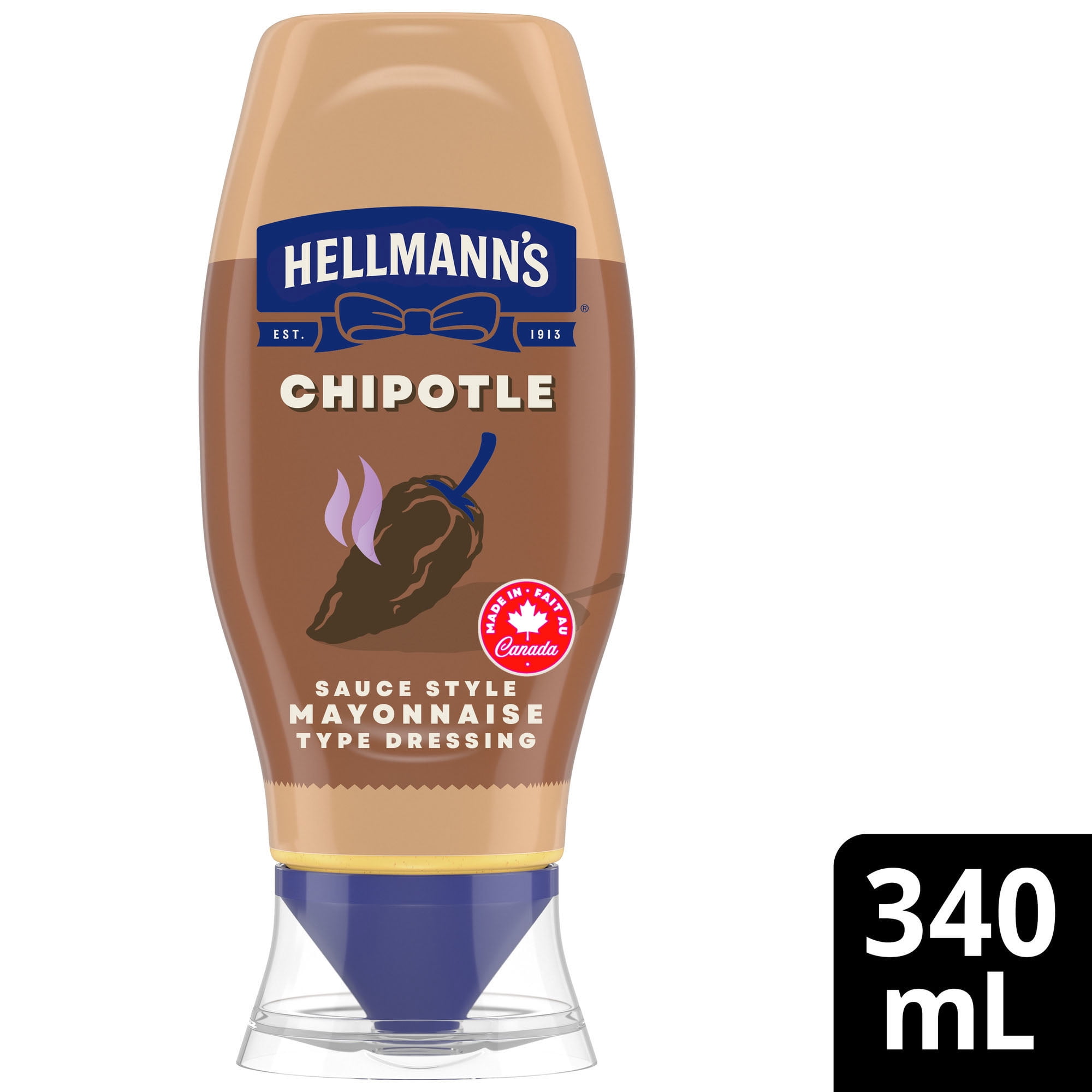 Hellmann's Mild Chipotle Mayonnaise Dressing, Made with Real Chipotle Peppers, Squeeze Bottle, 340 ml