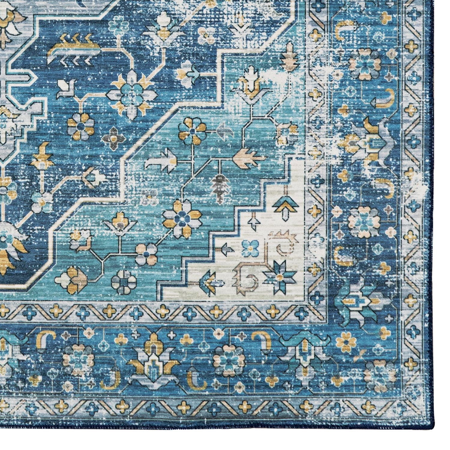 Tapis lavable Sariah 5 pi x 7 pi sarcelle et ivoire