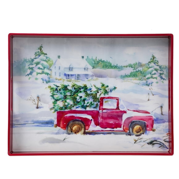 HOLIDAY TIME TRAY RED WITH TRUCK