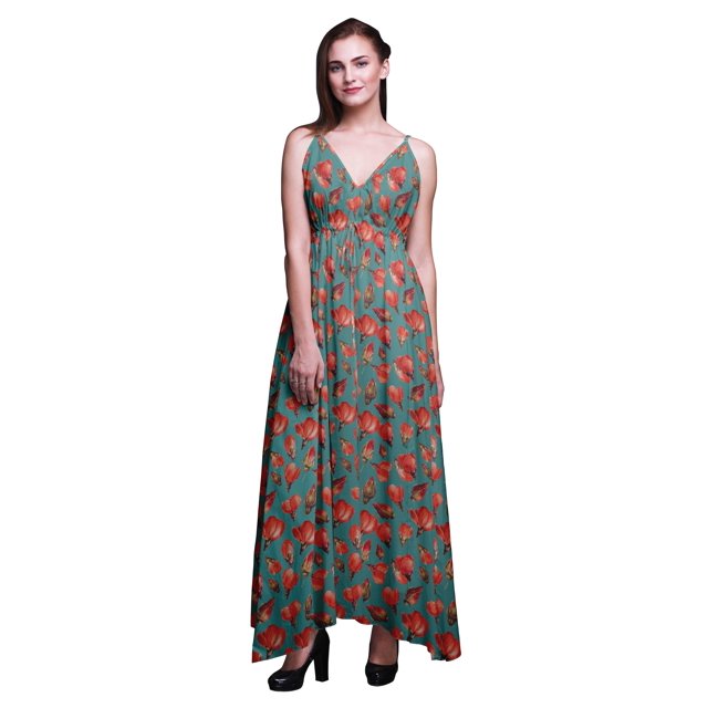 Bimba Robe Longue Maxi de Plage à Imprimé Floral pour Femmes, à Bretelles, Tenue de Villégiature d'Été - Grand