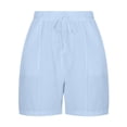 thumbnail image 3 of Annhoo Womens Plus Size Cotton Linen Shorts High Waisted Drawstring Wide Leg Solid Comfy Casual Shorts with Pockets, 3 of 7