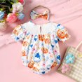 thumbnail image 4 of GPOECD Girls Short Sleeve Easter Cartoon Prints Romper Bodysuits Headbands Set Short Sleeve Rompers for Children White-E,3-6 Months, 4 of 6