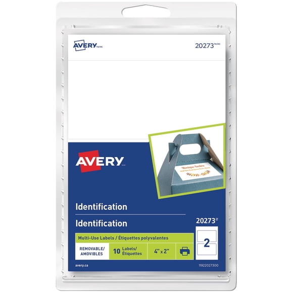 Étiquettes d'identification amovibles Avery en blanc, 2po x 4po - 20273