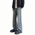 thumbnail image 2 of Styesk Men's Pants Man Loose Straight Barrel Pattern Jeans Pockets Drawstring Jeans, 2 of 5