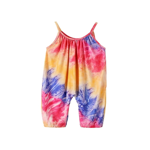 Toddle Sleeveless Jumpsuit with Tie-dye Pattern Printing Elastic Closure Clothing
