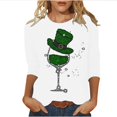 thumbnail image 1 of Besolor T-Shirts de la Saint-Patrick pour Femmes Imprimé Col Rond Manches 3/4 Tunique Décontractée Blouse d'Été Ample, 1 of 4