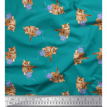 Soimoi Cotton Duck Fabric Wool & Cat Animal Decor Fabric Printed Yard 56 Inch Wide
