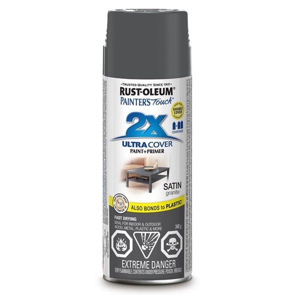 Rust-Oleum Painter's Touch 2X Interior/Exterior Ultra Cover Multi-Purpose Paint and Primer in Satin Granite, 340g Spray Paint