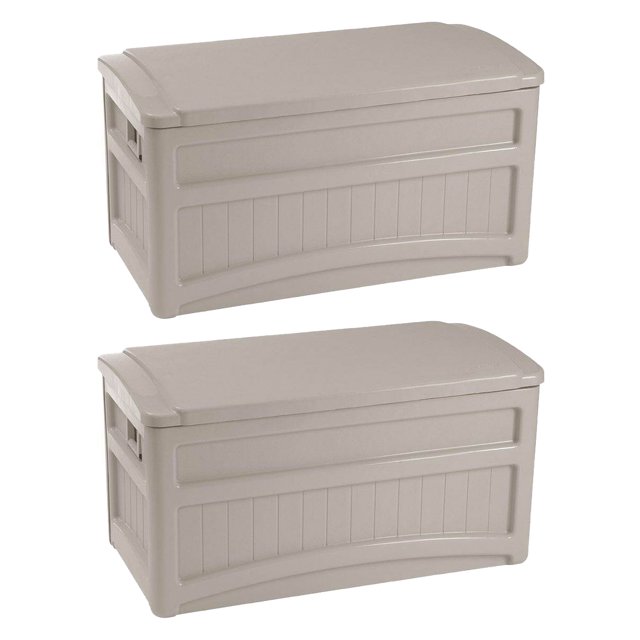 Suncast 73 Gallons Boîte de Rangement pour Terrasse Extérieure, Taupe (2 Paquets)