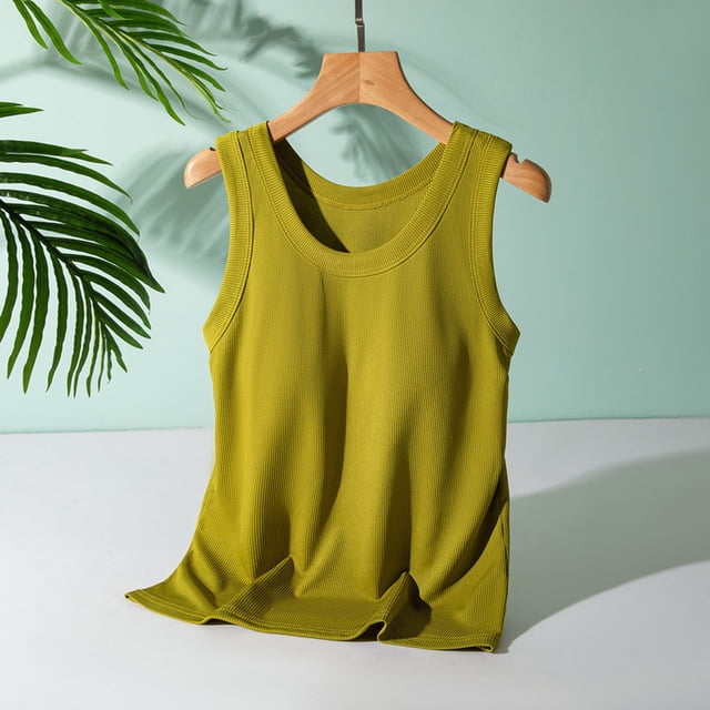 UPPADA Womens Crewneck Tank Tops Summer Sleeveless Scoop Neck Tees Solid Color Basic Slim Fitted Cami Shirts Womens Tank Tops Camisole Top Built In Bra Adjustable Straps,Early Prime of Day Deals 2025