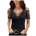 thumbnail image 1 of Pompotops T-Shirt Sans Bretelles à Col en V Décontracté pour Femmes, 1 of 4
