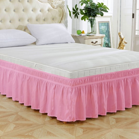 Agiferg Bed Skirt Wrap Around Elastic Ruffles Resistant with Adjustable Elastic Belt