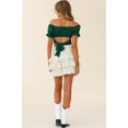 thumbnail image 3 of Women's Ruffle Short Sleeve Tie Up Back Crop Top Off Shoulder Bardot Blouse,Dark Green,S, 3 of 6