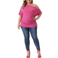 thumbnail image 2 of Agnes Orinda Women's Plus Size Tops Solid One Shoulder Short Sleeve Casual Blouses 2X Hot Pink, 2 of 5