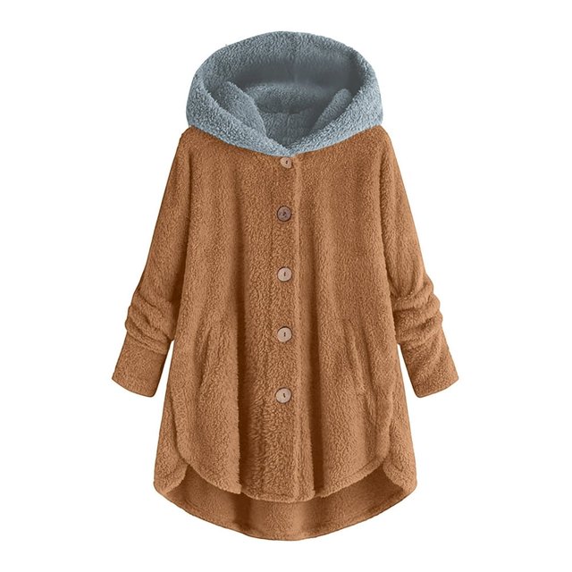 Womens Cardigan Plus Size Button Plush Tops Hooded Loose Cardigan Wool Coat Winter Jacket Navy Xl