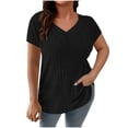 thumbnail image 1 of Liquidation d'Économies! Hauts Oversize pour Femmes en Liquidation, Blouse d'Été à Manches Courtes pour Femmes, Haut d'Été pour Femme Grande Couleur Unie à Col Rond en Tricot à Rayures à Manches Courtes, 1 of 5