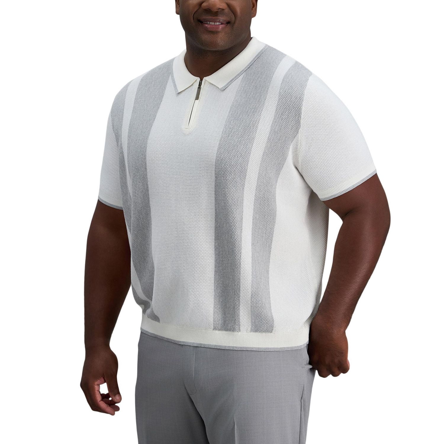 Chandail polo rayé à fermeture éclair manches courtes pour hommes Haggar® de grandes tailles