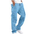 thumbnail image 1 of Cargo Pants Plus Size Solid Color Softy Work Pants for Men Mid Rise Casual Loose Dress Pants Lightweight Fashion Straight Fit Daily Drawstring Comfy Pants(Blue,L), 1 of 3