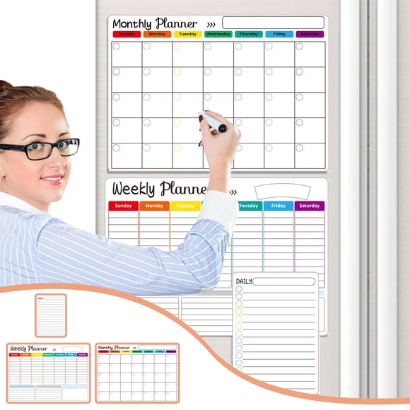 Kctiaxy Calendar Whiteboard Dry Wipe Calendar Set, Magnetic Calendar Whiteboard for Refrigerator, Includes Colored Pens, Board Eraser and Double-Sided Adhesive Stickers 5ml Kitchen Appliances