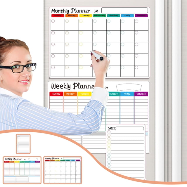 Yhmxh Kitchen Gadgets Kitchen Essentials Dry Wipe Calendar Set,Magnetic Calendar Whiteboard For Refrigerator,Includes Colored Pens,Board Eraser And Double-sided Adhesive Stickers 5ml
