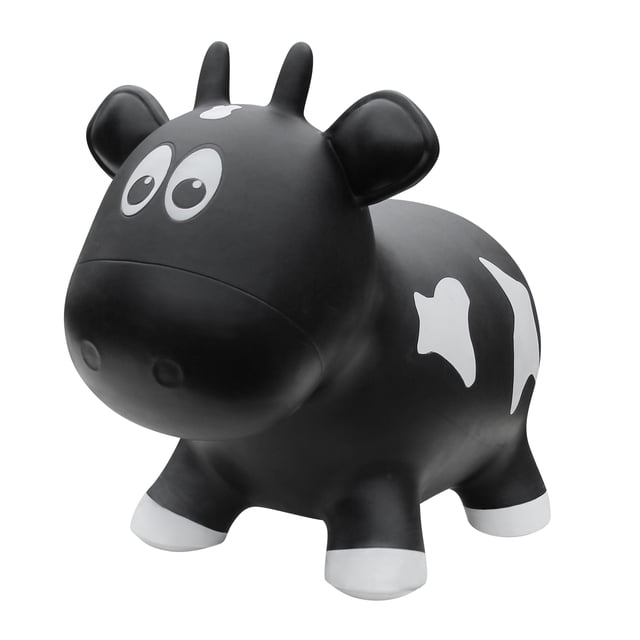 Farm Hoppers Sauteurs d'Animaux Vache Noire, un Sauteur Gonflable Noir en Forme de Vache avec des Écussons Blancs, des Oreilles Saisissables et des Pattes Robustes Conçu pour Que les Tout-Petits et les Jeunes Enfants Rebondissent, Rebondissent Ou Marchent Autour pendant les Jeux Extérieurs. Comprend une Pompe Manuelle pour un Gonflage Facile et Favorise l'Activité Physique, les Habiletés de coordination et le Développement des Muscles du Tronc.