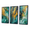 thumbnail image 3 of Designart "Golden Turquoise Breakers Abstract Waves V" Abstract Shapes Framed Wall Art Set Of 3 - Gold Transitional Frame Canvas Set For Living Room Decor, 3 of 6