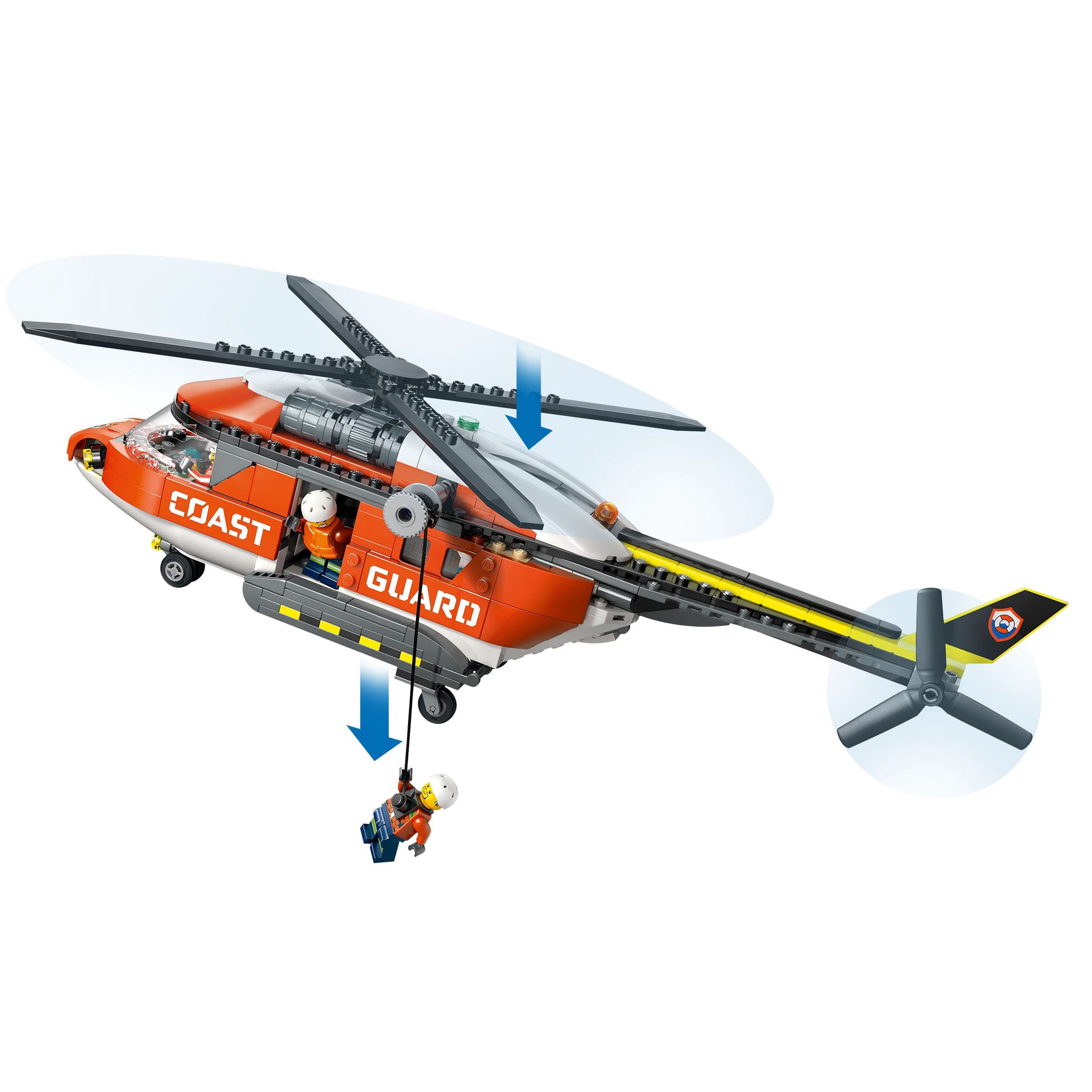 LEGO City Coast Guard Helicopter Building Toy for Kids - Pretend Play Emergency Response Set for Boys & Girls, Ages 7+ - Includes 4 Minifigures, Shark, & Rescue Pod - Gift Idea for Birthdays - 60503