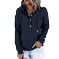 thumbnail image 1 of Timegard Hoodies for Women Button Long Sleeve Sweatshirts Pullover Fall Winter Loose Top with Pocket, 1 of 6