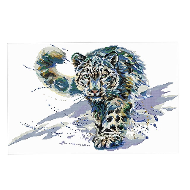 simhoa Cross Stitch Trousse Mettant en Vedette un Motif Léopard des Neiges Préimprimé sur Tissu en Coton 14 Ct, Mesurant Environ 50 X 34 cm. la Trousse Comprend un Tissu à Broder, des Fils Multicolores, des Aiguilles et des instructions, Ce Qui la Rend Adaptée aux Débutants et aux Artisans Avancés. le Motif Léopard des Neiges Met en Valeur des Détails Complexes et des Couleurs Vibrantes, Idéal pour Créer une Pièce Décorative Faite à la Main. Cadre Non Inclus.