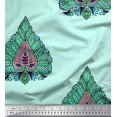 thumbnail image 1 of Soimoi Polyester Crepe Fabric Leaves & Floral Block Print Fabric by The Yard 52 Inch Wide, 1 of 3